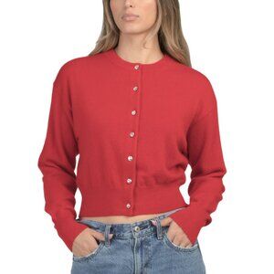 WHITE + WARREN Scarlet Cashmere Rhinestone Button Cardigan